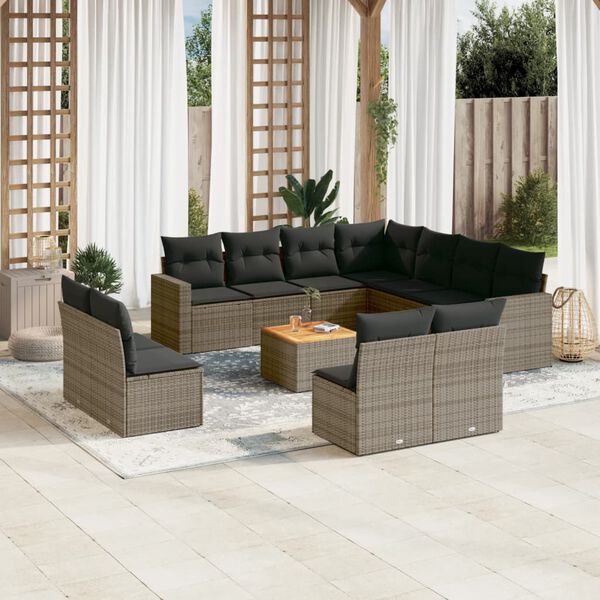 vidaXL 12 Piece Garden Sofa Set with Cushions Grey Poly Rattan