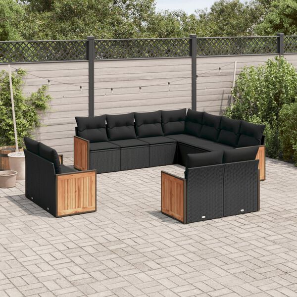 vidaXL 11 Piece Garden Sofa Set with Cushions Black Poly Rattan