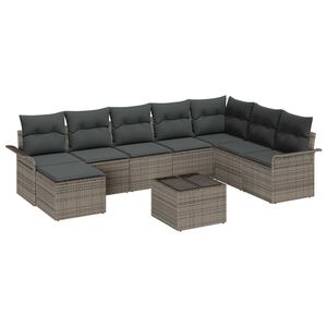 vidaXL Garden Sofa Set with Cushion 9 pcs Black Poly rattan