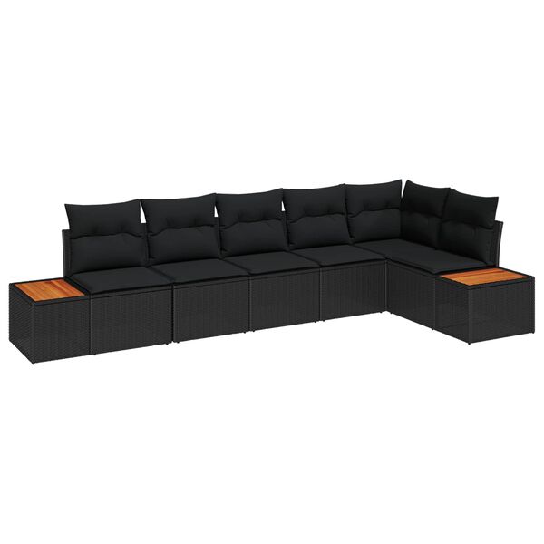 vidaXL Garden Sofa Set with Cushion 6 pcs Black Poly Rattan