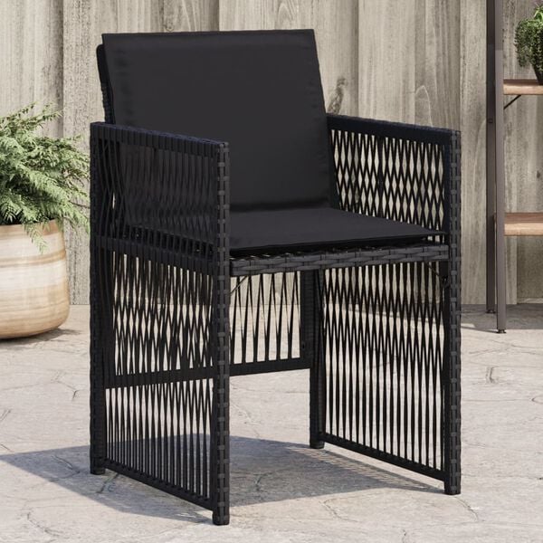 vidaXL Garden Chairs with Cushions 4 pcs Black Poly Rattan