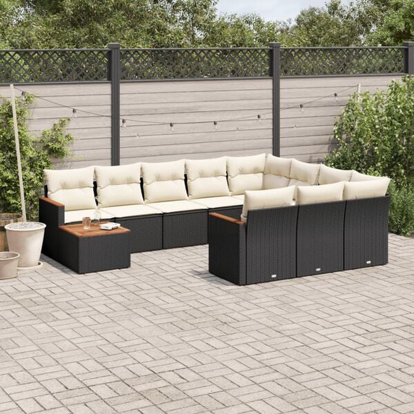 vidaXL 11 Piece Garden Sofa Set with Cushions Black Poly Rattan