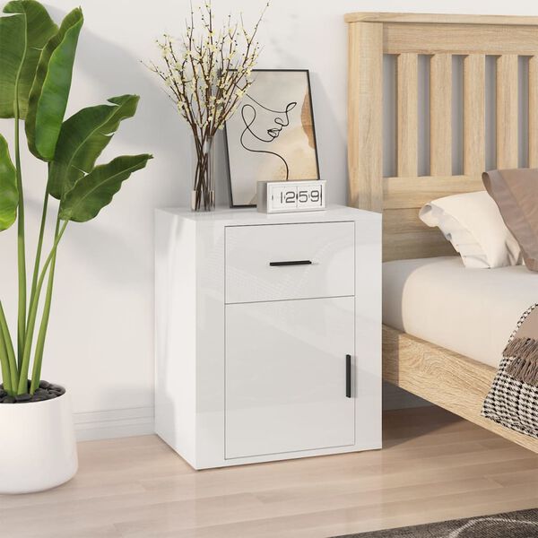 vidaXL Bedside Cabinet High Gloss White 50x36x60 cm Engineered Wood