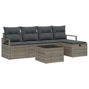 vidaXL Garden Sofa Set with Cushion 6 pcs Grey Poly rattan