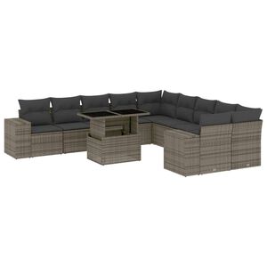 vidaXL 11 Piece Garden Sofa Set with Cushions Grey Poly Rattan