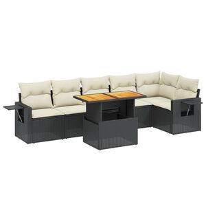 vidaXL 7 Piece Garden Sofa Set with Cushions Black Poly Rattan