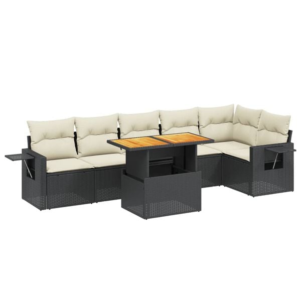 vidaXL 7 Piece Garden Sofa Set with Cushions Black Poly Rattan