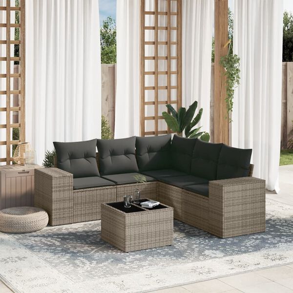 vidaXL 6 Piece Garden Sofa Set with Cushions Grey Poly Rattan