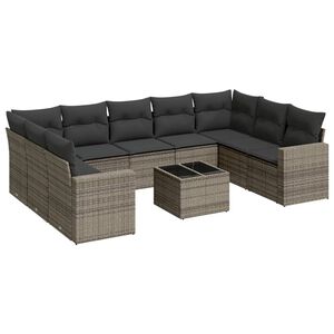 vidaXL 10 Piece Garden Sofa Set with Cushions Grey Poly Rattan
