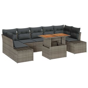 vidaXL Garden Sofa Set with Storage 8 pcs Grey Poly rattan