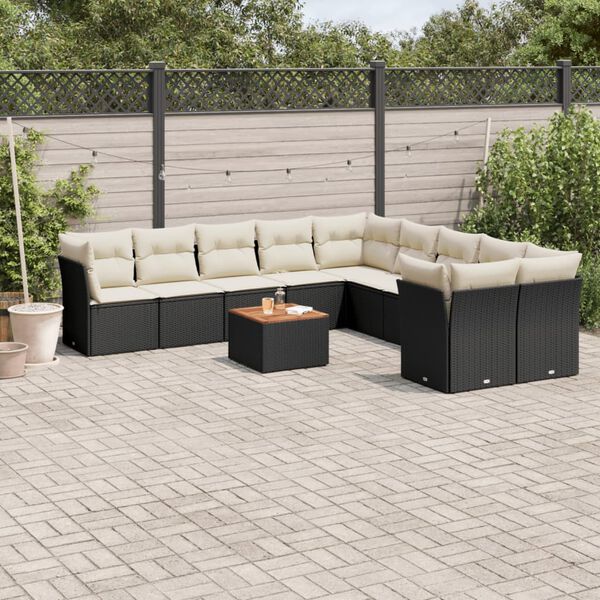 vidaXL 11 Piece Garden Sofa Set with Cushions Black Poly Rattan