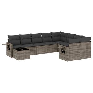 vidaXL 10 Piece Garden Sofa Set with Cushions Grey Poly Rattan