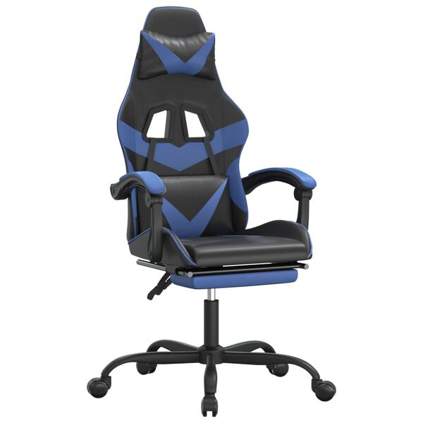 vidaXL Gaming Chair with Footrest Black and Blue Faux Leather