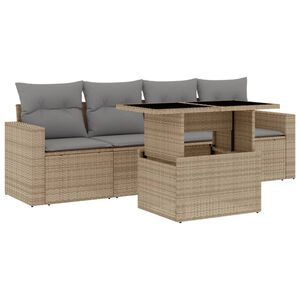 vidaXL 5 Piece Garden Sofa Set with Cushions Beige Poly Rattan