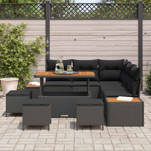 vidaXL Garden Sofa Set 9 pcs Black Poly Rattan