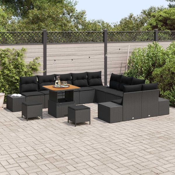 vidaXL Garden Sofa Set with Cushion 13 pcs Black Poly rattan