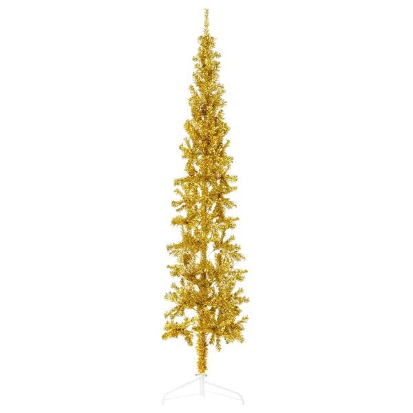 vidaXL Slim Artificial Half Christmas Tree with Stand Gold 210 cm