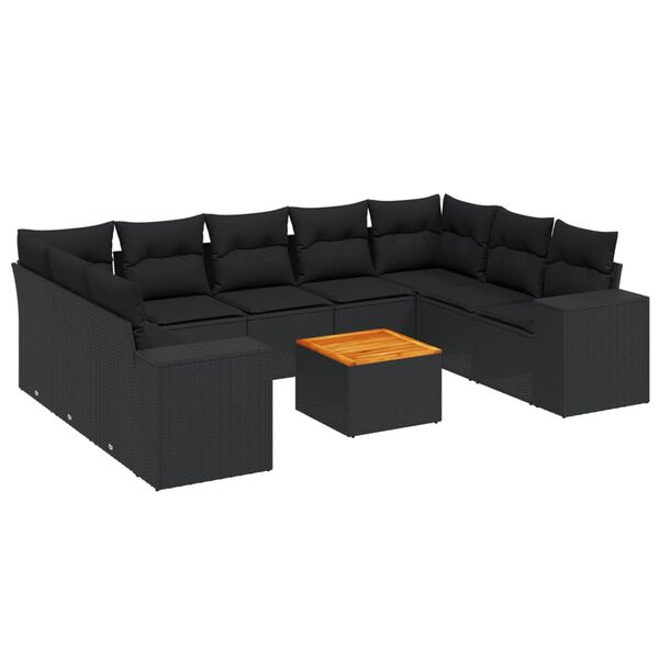 vidaXL 10 Piece Garden Sofa Set with Cushions Black Poly Rattan