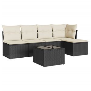vidaXL 6 Piece Garden Sofa Set with Cushions Black Poly Rattan