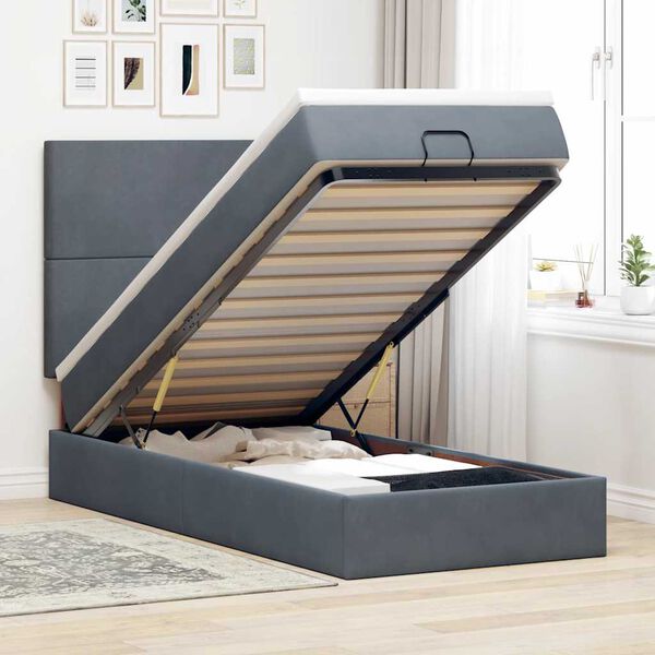 vidaXL Ottoman Bed with Mattresses Dark Grey Double Velvet