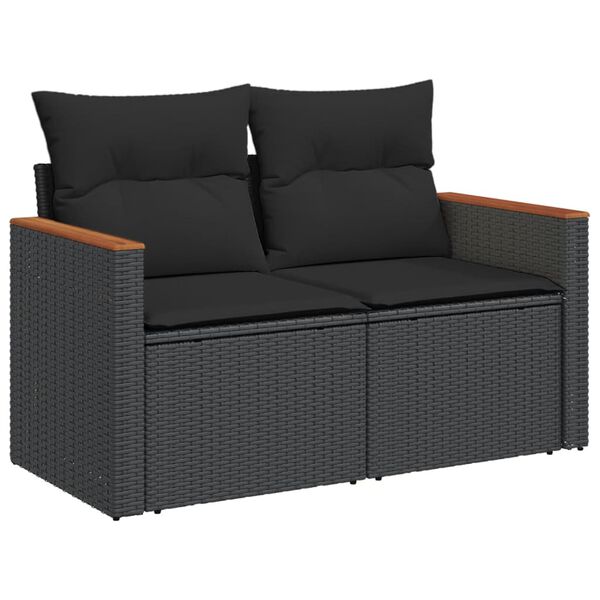 vidaXL 4 Piece Garden Sofa Set with Cushions Black Poly Rattan