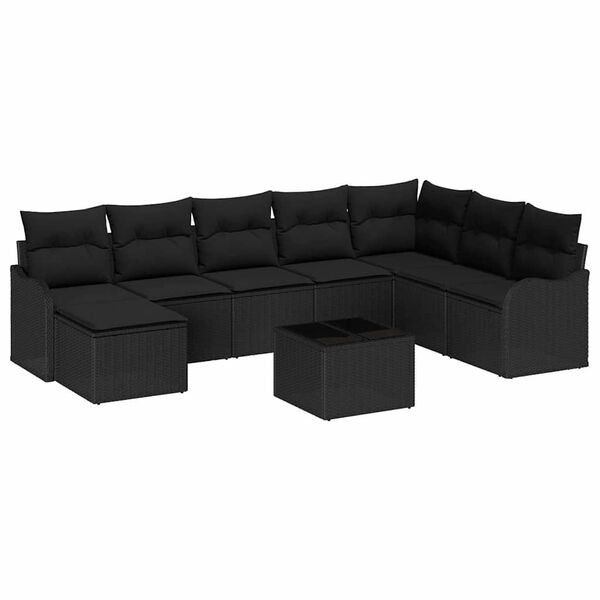 vidaXL Garden Sofa Set 9 pcs Black Poly Rattan
