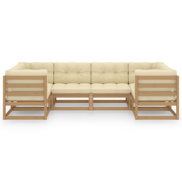 vidaXL 6 Piece Garden Lounge Set&Cushions Honey Brown Solid Pinewood