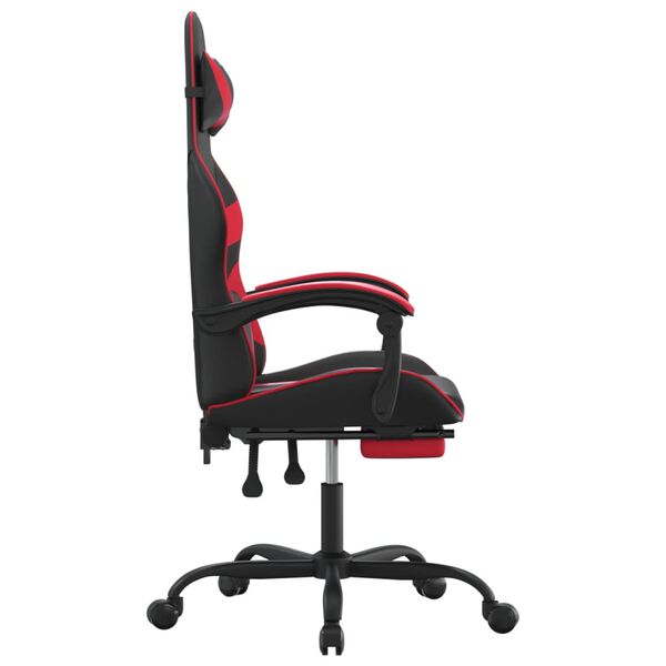 vidaXL Swivel Gaming Chair with Footrest Black&Red Faux Leather