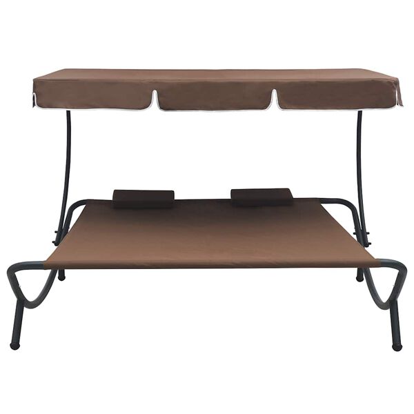 vidaXL Outdoor Lounge Bed with Canopy and Pillows Brown