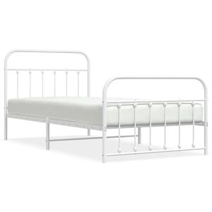 vidaXL Metal Bed Frame without Mattress with Footboard White 107x203cm