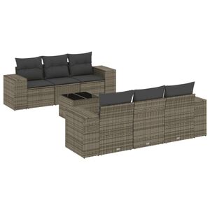 vidaXL 7 Piece Garden Sofa Set with Cushions Grey Poly Rattan