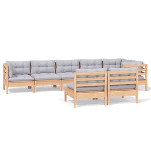 vidaXL 8 Piece Garden Lounge Set with Grey Cushions Solid Pinewood