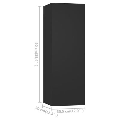 vidaXL TV Cabinets 2 pcs Black 30.5x30x90 cm Engineered Wood