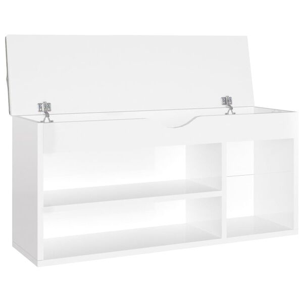 vidaXL Shoe Bench with Cushion High Gloss White 104x30x49 cm Engineered Wood