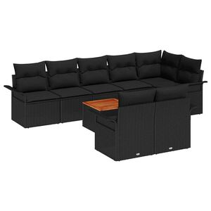 vidaXL Garden Sofa Set with Cushion 9 pcs Black Poly Rattan