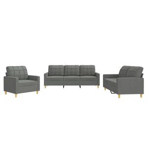 vidaXL 3 Piece Sofa Set with Cushions Dark Grey Fabric