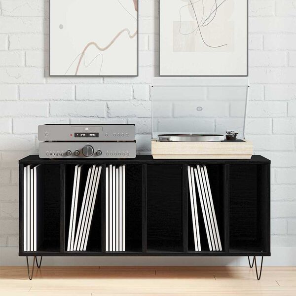 vidaXL Record Cabinet Black Oak 100 x 38 x 48 cm Engineered Wood