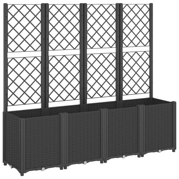 vidaXL Garden Planter with Trellis Black 160x40x140 cm PP