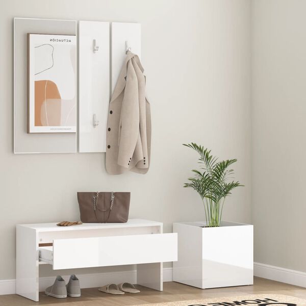 vidaXL Hallway Furniture Set High Gloss White Engineered Wood