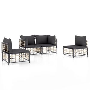 vidaXL 4 Piece Garden Lounge Set with Cushions Anthracite Poly Rattan