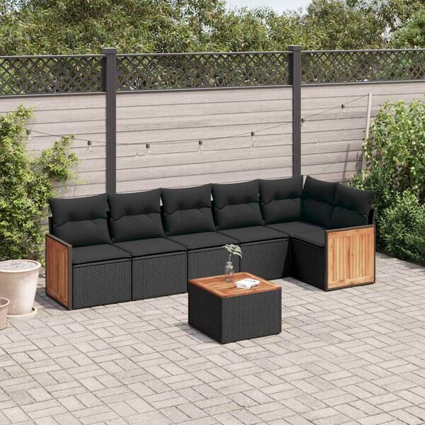 vidaXL 7 Piece Garden Sofa Set with Cushions Black Poly Rattan