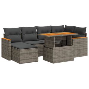 vidaXL Garden Sofa Set | Grey | PE rattan | 7 Piece | Adjustable Feet
