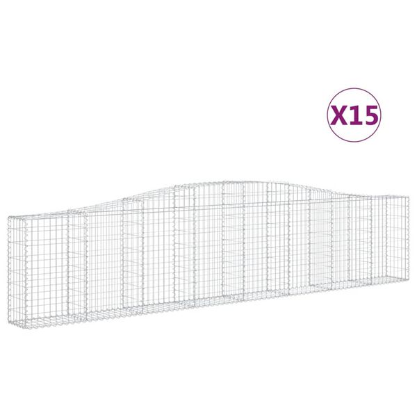 vidaXL Arched Gabion Baskets 15 pcs 400x30x80/100 cm Galvanised Iron