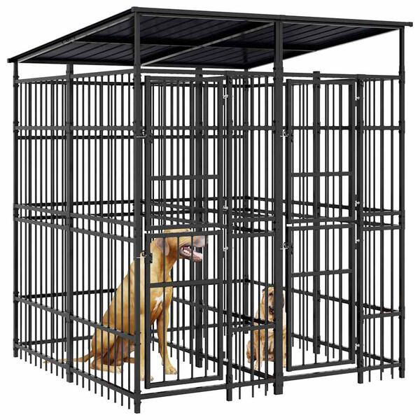 vidaXL Outdoor Dog Kennel with Roof Steel 3.69 m&sup2;