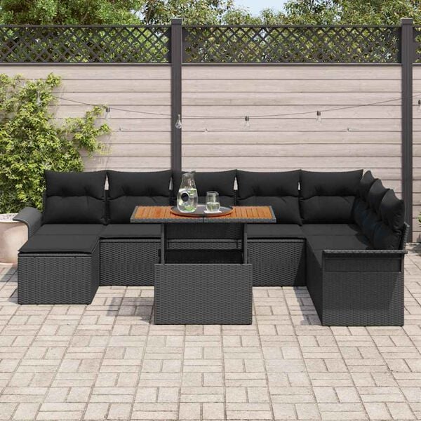 vidaXL Garden Sofa Set 9 pcs Black Poly rattan and powder-coated steel