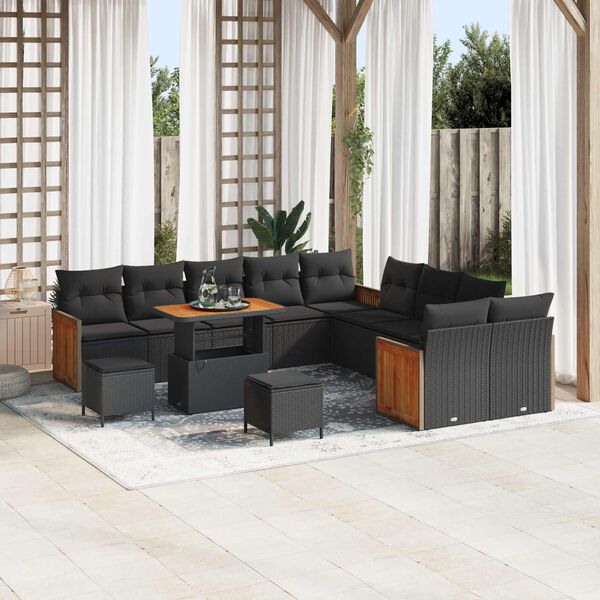 vidaXL Garden Sofa Set with Cushion 13 pcs Black