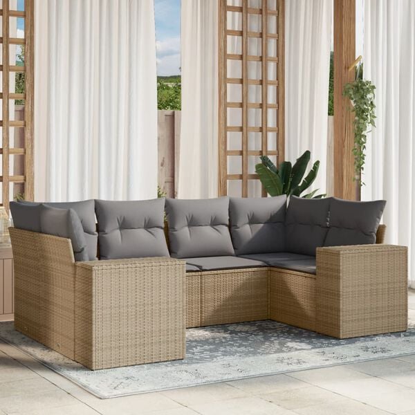 vidaXL 6 Piece Garden Sofa Set with Cushions Beige Poly Rattan