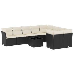 vidaXL 10 Piece Garden Sofa Set with Cushions Black Poly Rattan