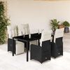 vidaXL 5 Piece Garden Bistro Set with Cushions Black Poly Rattan