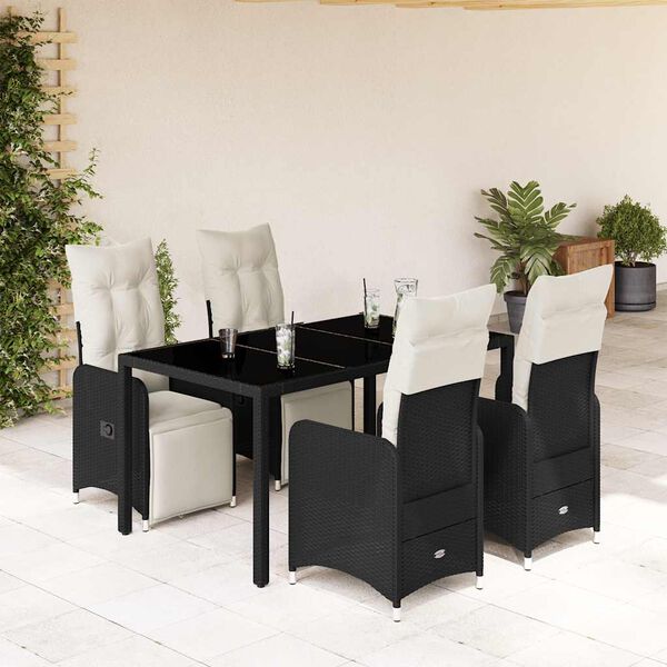 vidaXL 5 Piece Garden Bistro Set with Cushions Black Poly Rattan